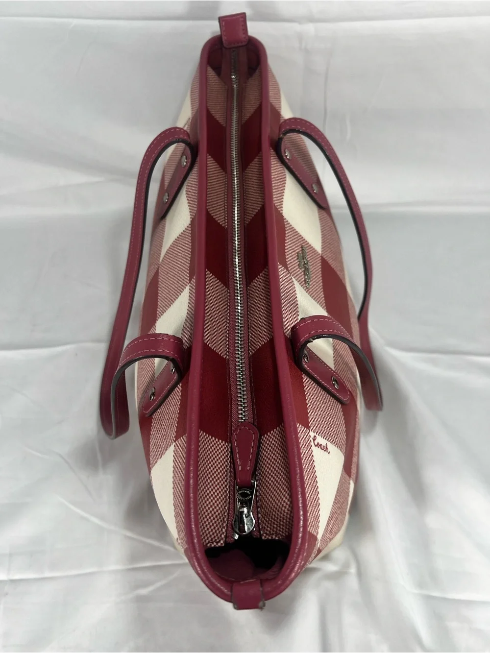 Coach Red and Cream Gingham Tote with Wristlet
